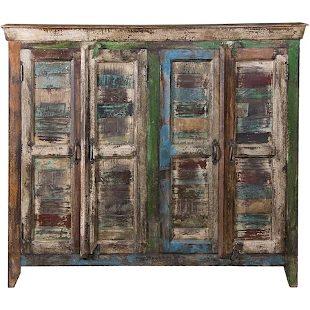 Four Door Sideboard with Highly Distressed Multi-Color Finish